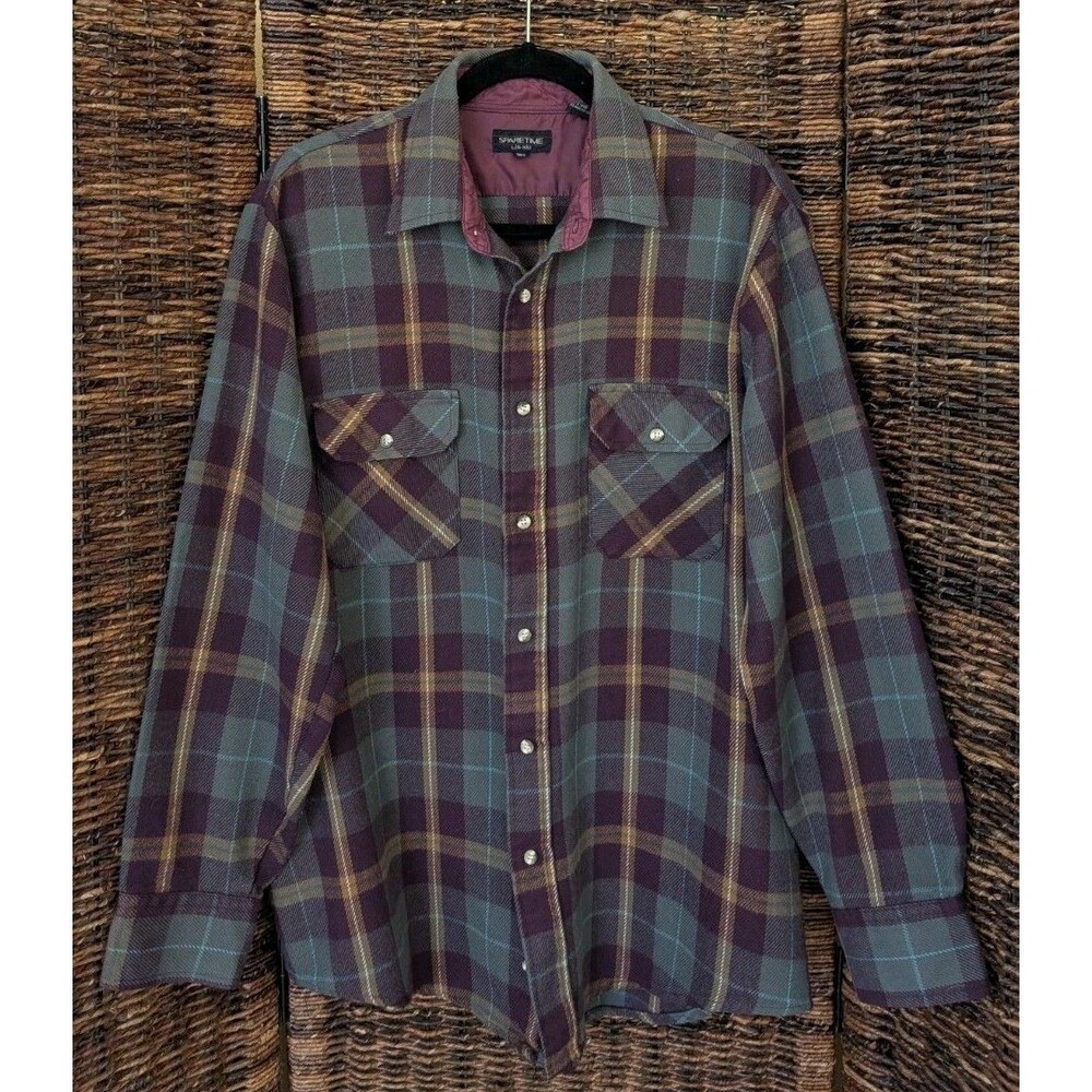 Vintage Plaid Flannel Shirt Men's Large 80s 90s Skater Grunge Gorpcore Hiking LT